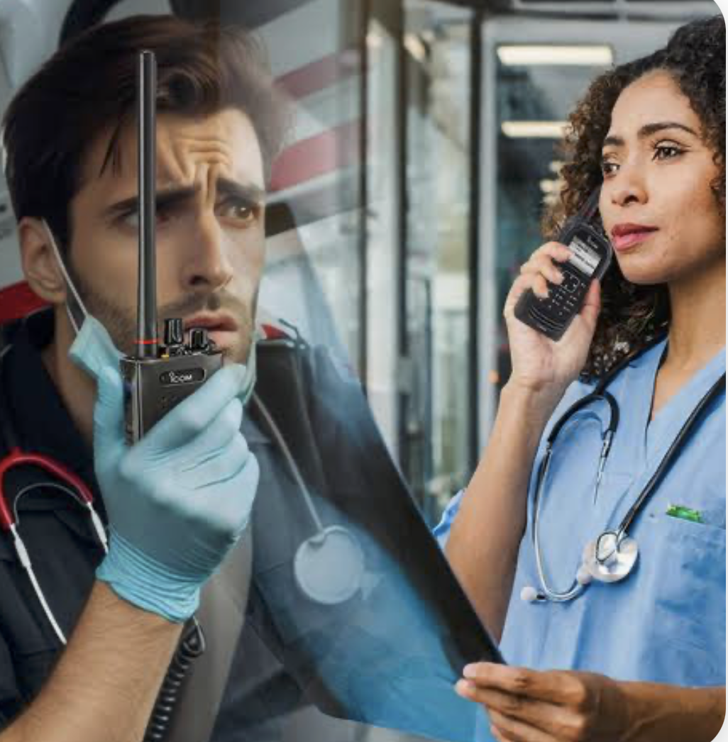 Healthcare workers using DirectPTT radios in medical facility