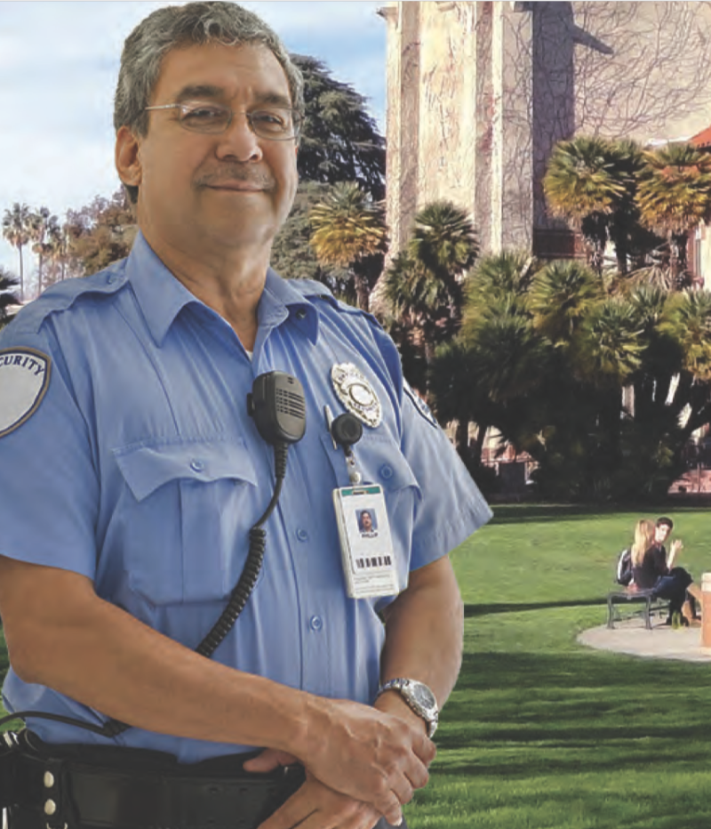 Security officer using DirectPTT radio on patrol